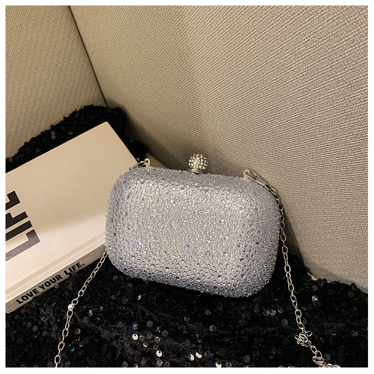 Women's Fashionable Shiny Rhinestone Ornament Clutch Box Type Bags