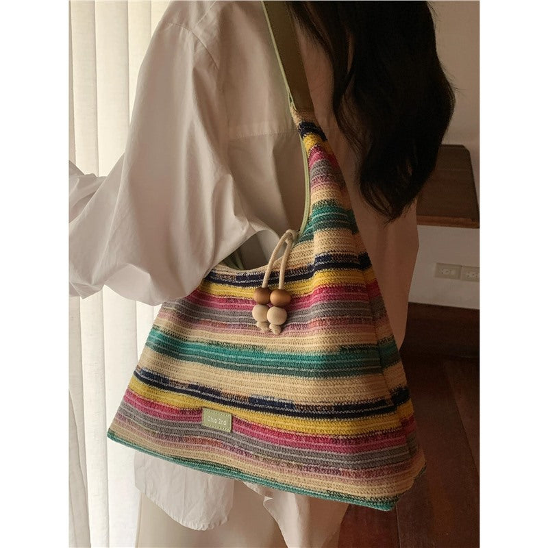 Rainbow Beach Holiday Woven Female Summer Large Capacity Tote Bag