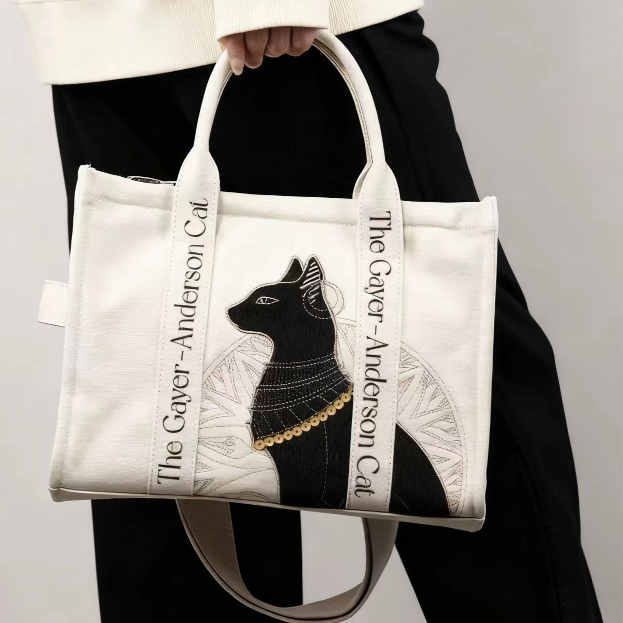 Anderson Cat Embroidery Portable Cotton Canvas Personal Birthday Tote Bags