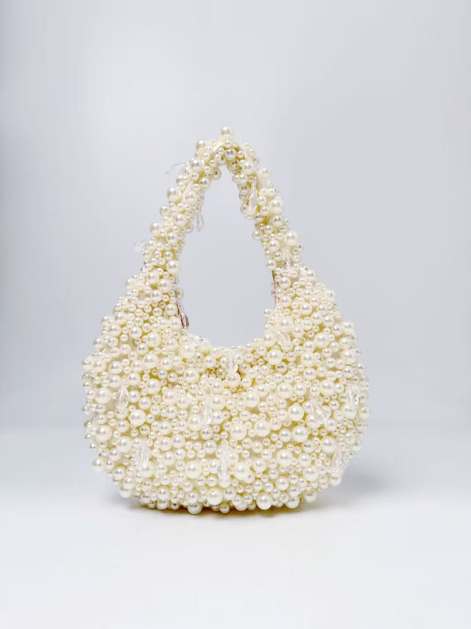 Women's Handmade Sewing Full Beads Imitation Pearl Crystal Dinner Bag