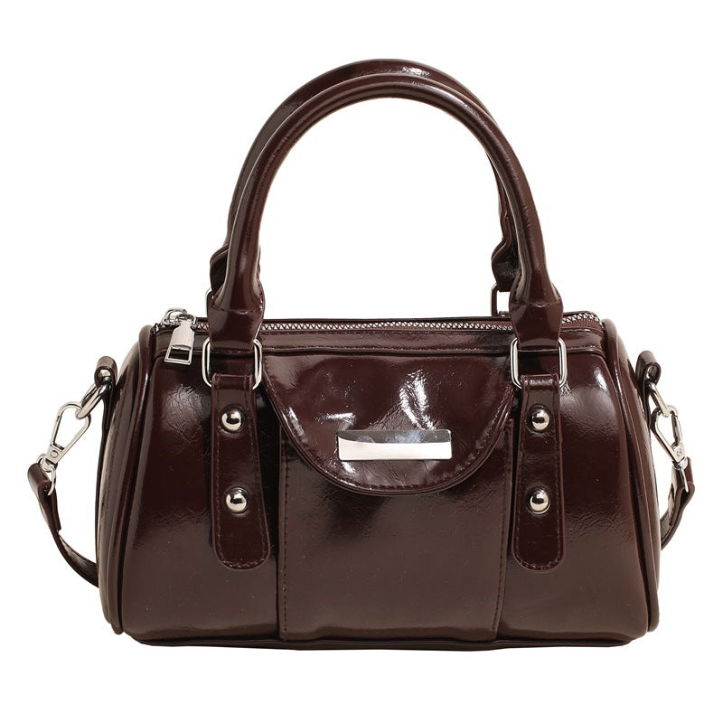 Women's Korean Style Wax Oil Leather High-grade Cylinder Simple Fashion Small Square Bag