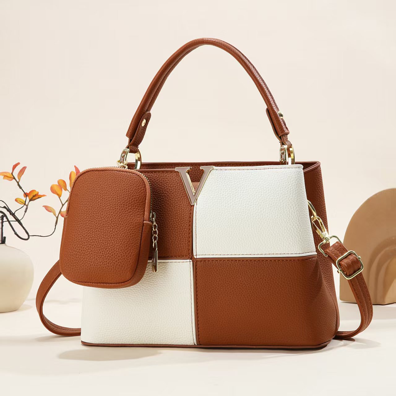 Women's Elegant Fashion Commuter Portable Color Contrast Patchwork Women's Handbag