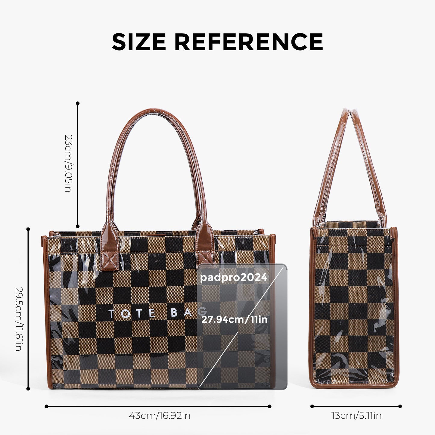 Black Brown Chessboard Large Capacity Double Shoulder Bags