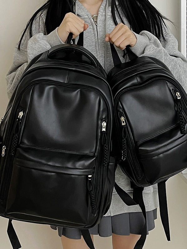 Women's Soft Leather Large Capacity Solid Color College Student Schoolbag