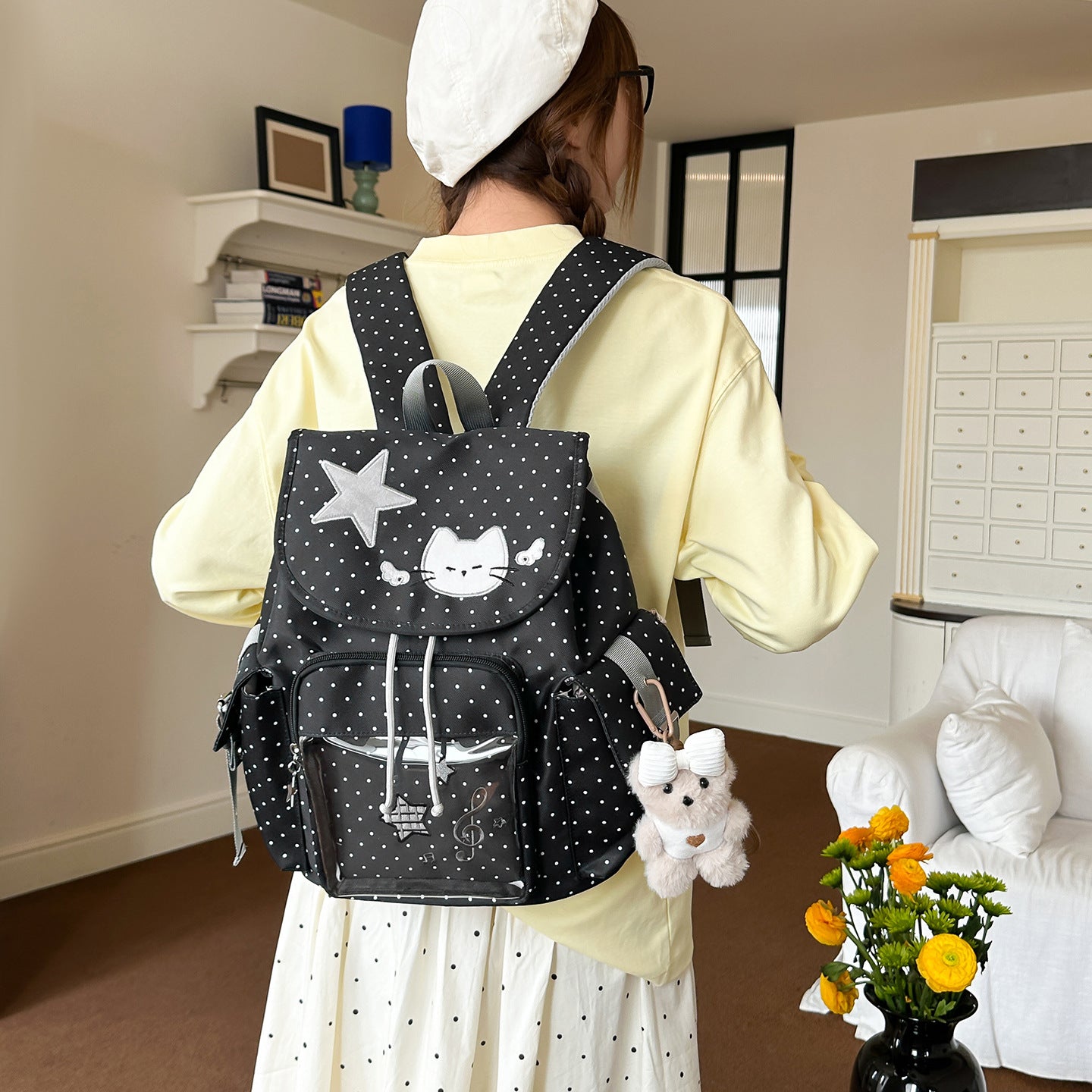 Women's Dot Full Printed Cartoon Fashion Simple College Student Schoolbag