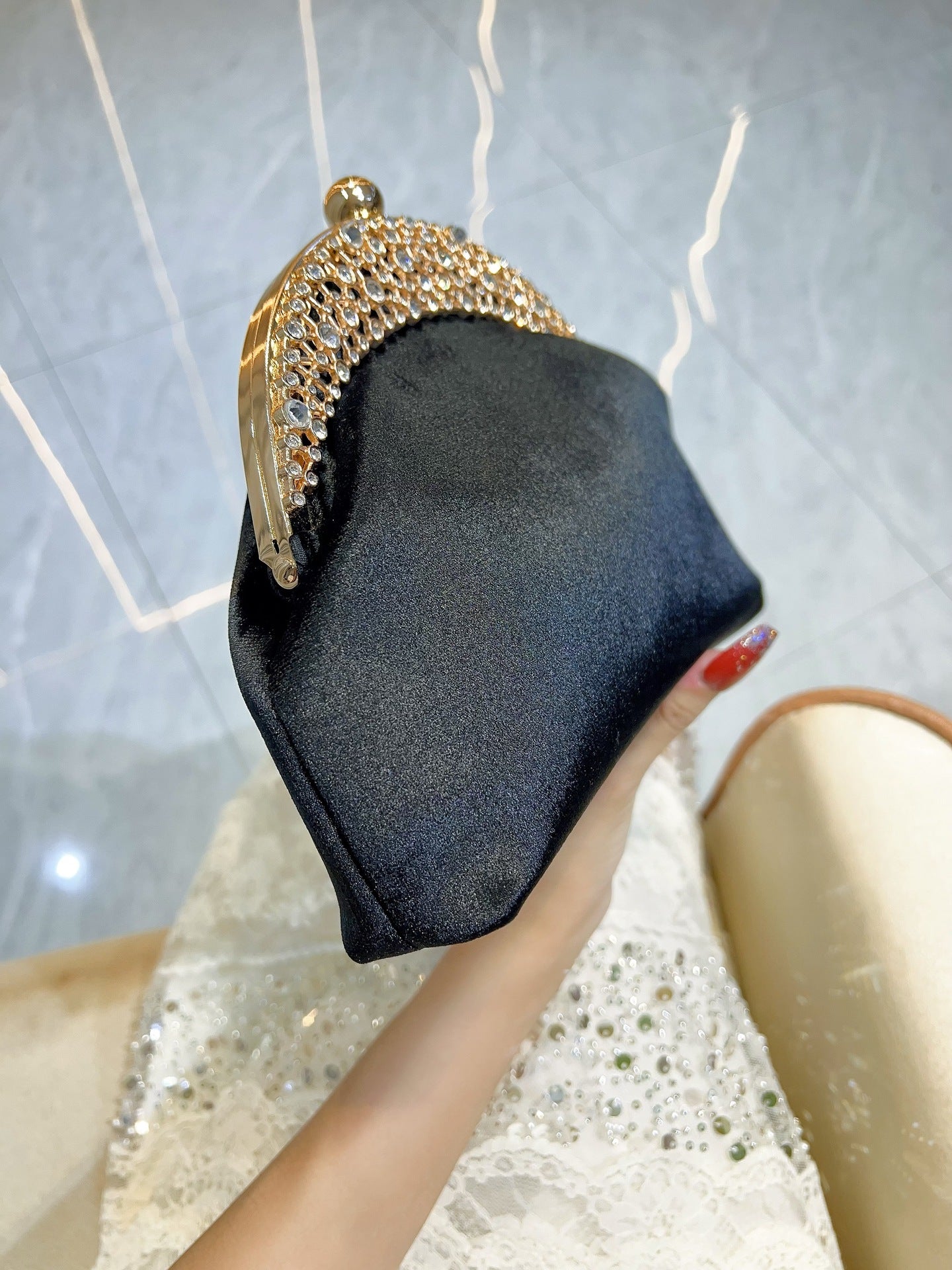Versatile Women's Suede Clutch High-grade Diamond Dinner Bag