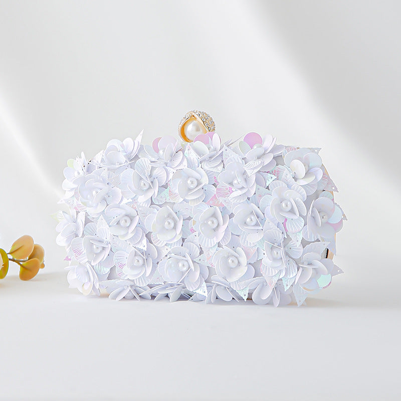 Fashion Handmade Beaded Flower Sequined Clutch Dress Dinner Bag