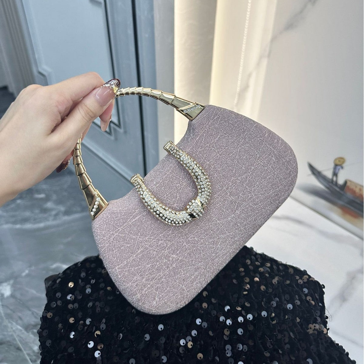 Popular Dress Banquet Matching Thin Glittering Dinner Bag
