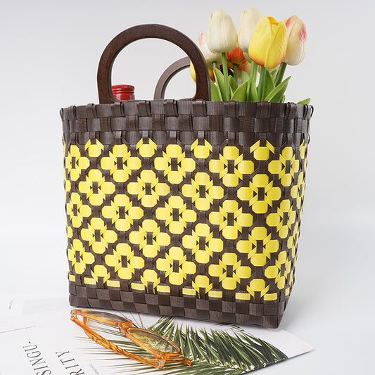 Wooden Hand-woven Color Matching Fashion Vegetable Women's Handbag