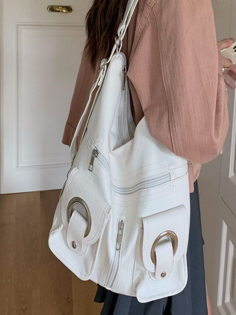 Versatile Zipper Pocket Leather Commuter Large Capacity Design Sense Women's Messenger Bag