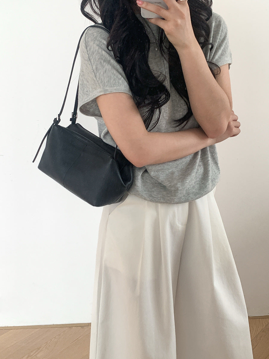 Authentic Leather Tactile Feel Pillow Minimalist Underarm Large Capacity Fashion Bags