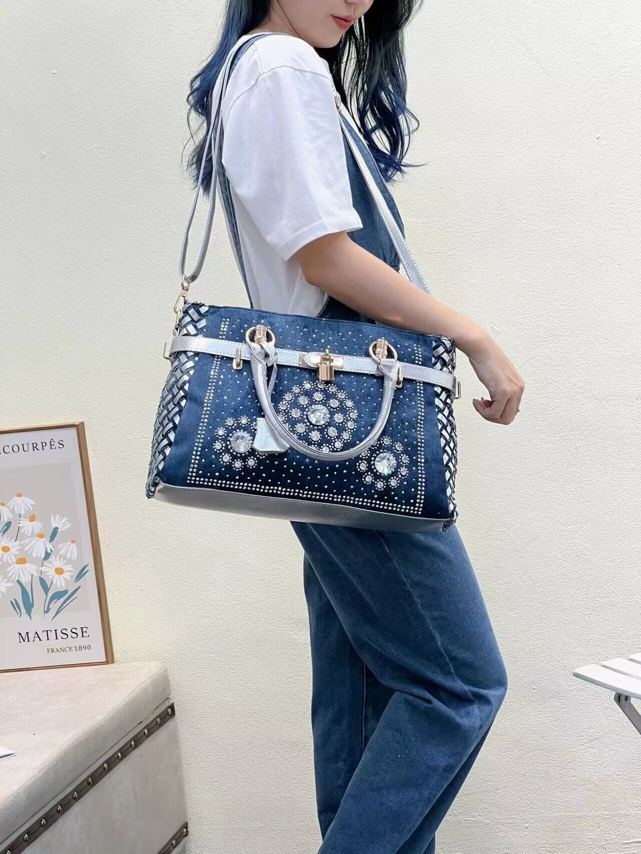 Women's Rivet Jean Portable Trendy Fashion Joker Women's Handbag