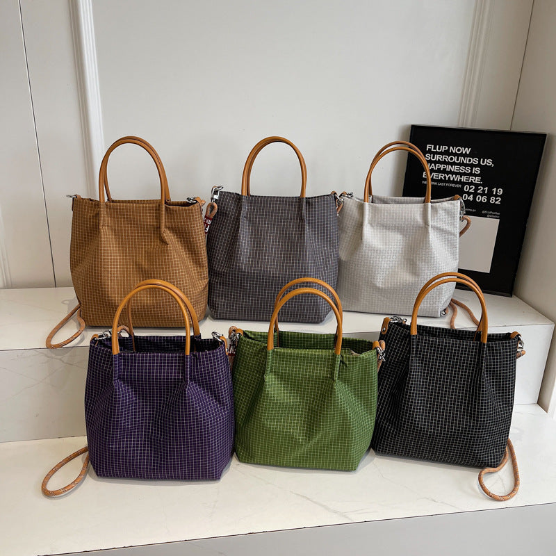 Portable Large Capacity Lightweight Plaid Commute Tote Bags