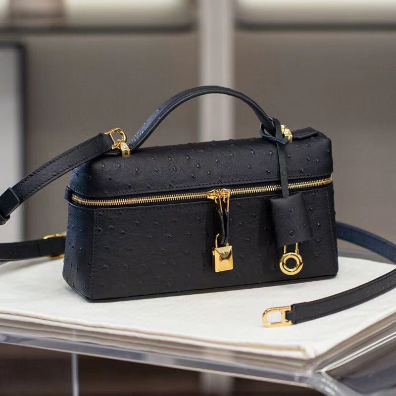 Women's Ostrich Grain Lunch Box Fashion Portable Women's Shoulder Bag