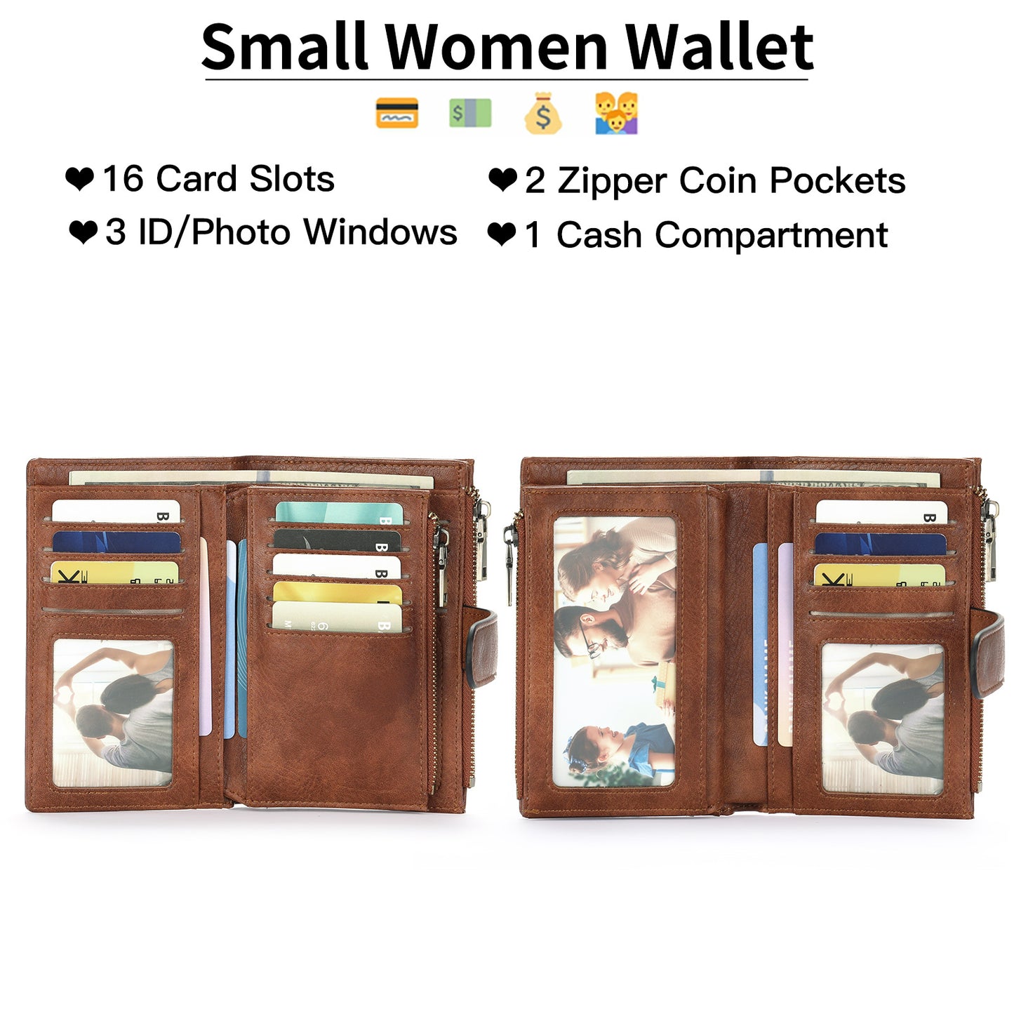 Women's Short Retro Leather Tri Fold Ladies Wallet