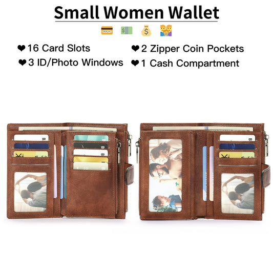 Women's Short Retro Leather Tri Fold Ladies Wallet