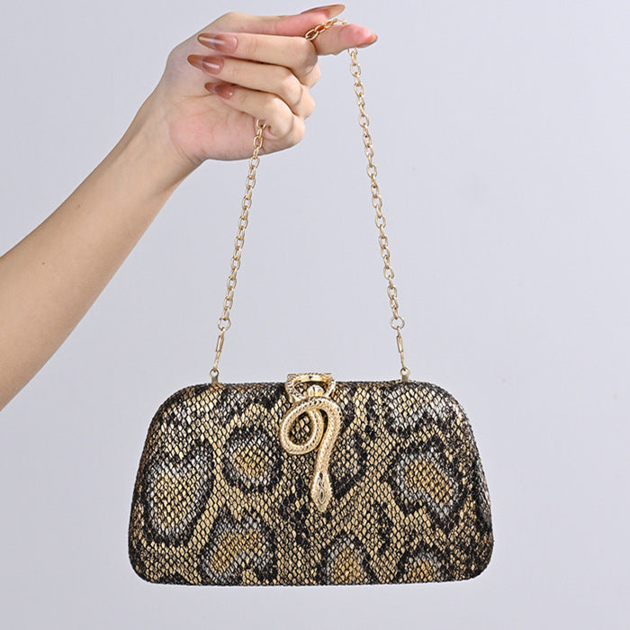 Women's Vintage Snake Pattern Clutch Dress Cheongsam One Dinner Bag
