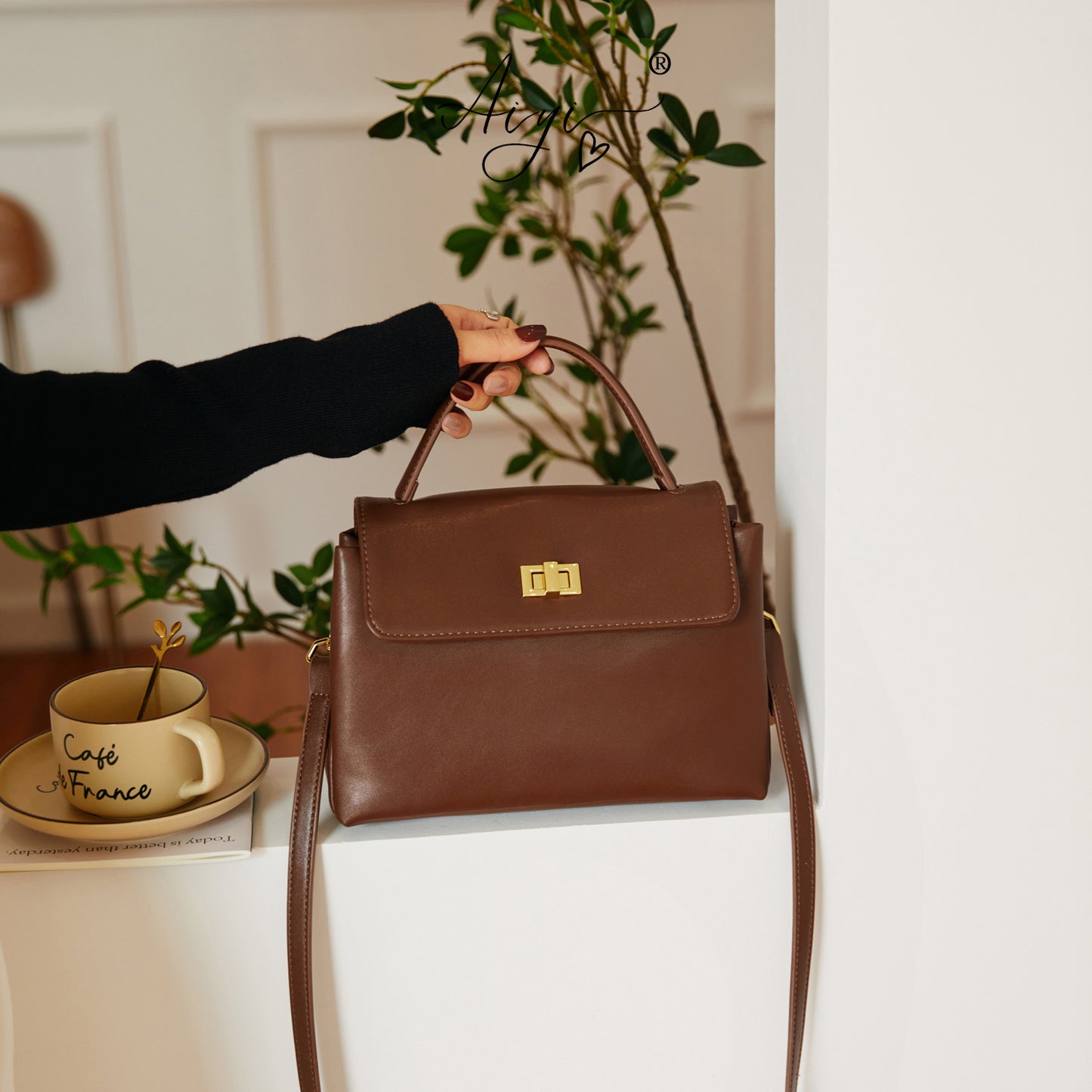 Women's Niche Soft Leather Textured Portable Stitching Small Square Bags
