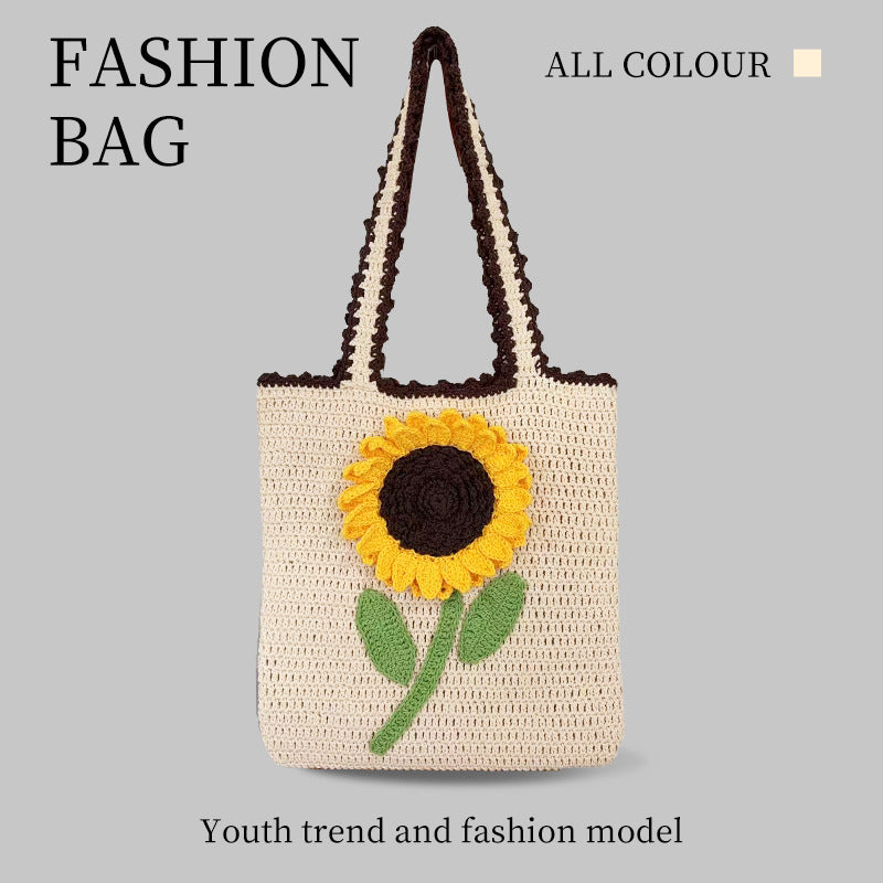 Women's Handmade Finished Sweet Summer Hand-woven Sunflower Women's Shoulder Bag