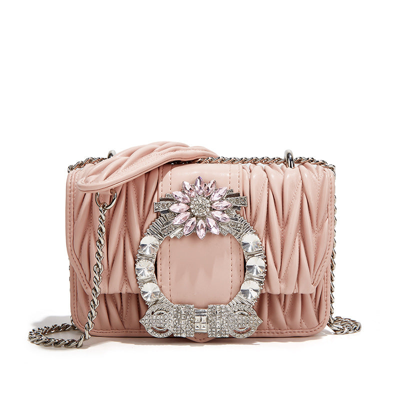 Women's Diamonds Pleated Diamond Pattern Chain Genuine Leather Women's Shoulder Bag