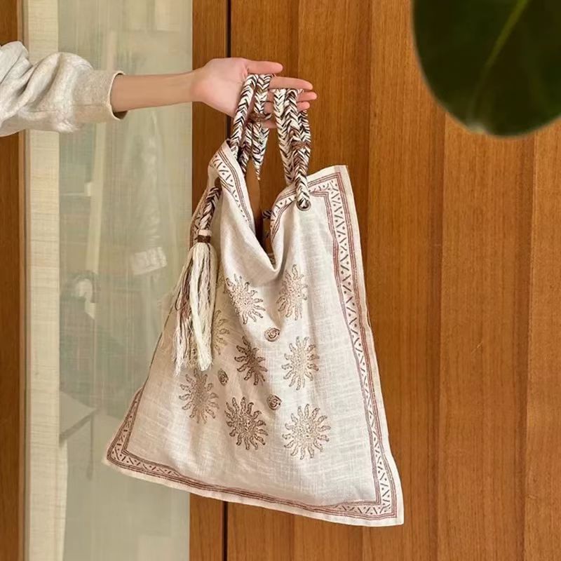 Style Linen Rope Shopping Cloth French Women's Shoulder Bag