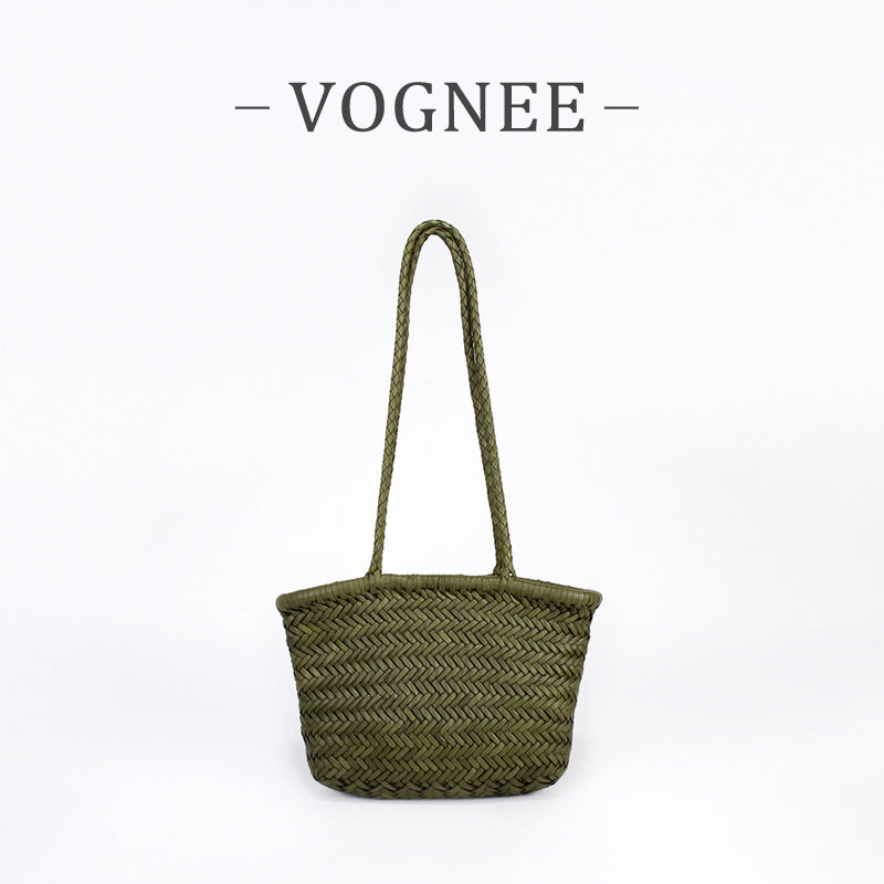Genuine Leather French Food Basket Woven First Layer Cowhide Retro Small Square Bags