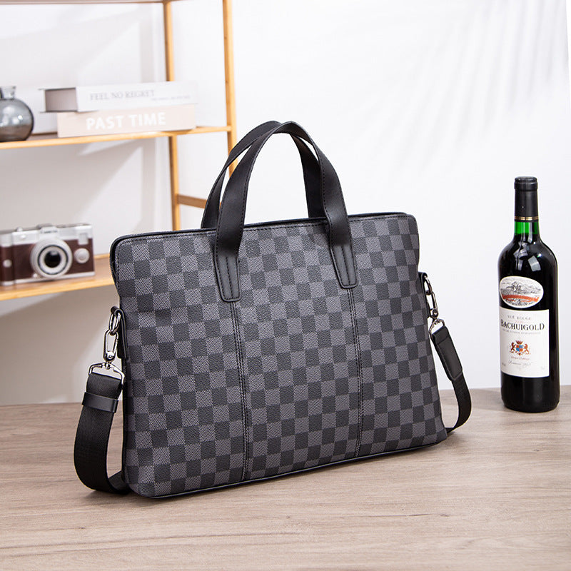 Men's Fashion Large Capacity Business Plaid Commuter Men's Briefcase