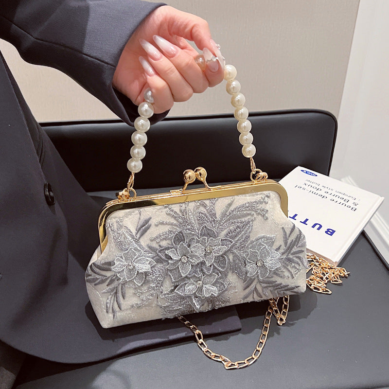 Spring Flower Rhinestone Lace Clutch Pearl Banquet Bags