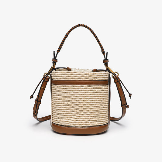 Women's Z Portable Woven Beach Trendy Color Collision Bucket Bags