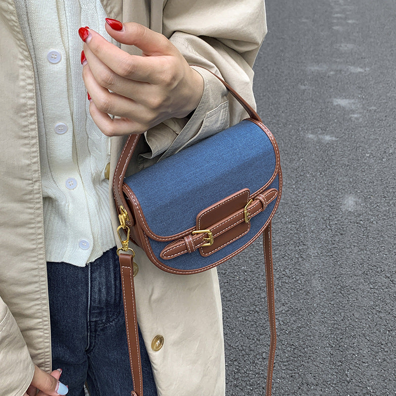 Advanced Texture Saddle Niche Denim Patchwork Women's Shoulder Bag