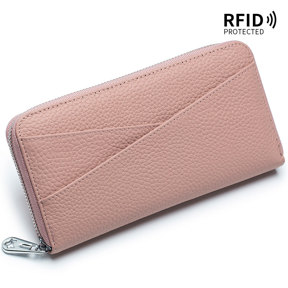 Women's Long Large Capacity First Layer Cowhide Expanding Genuine Leather Fashion Card Holder