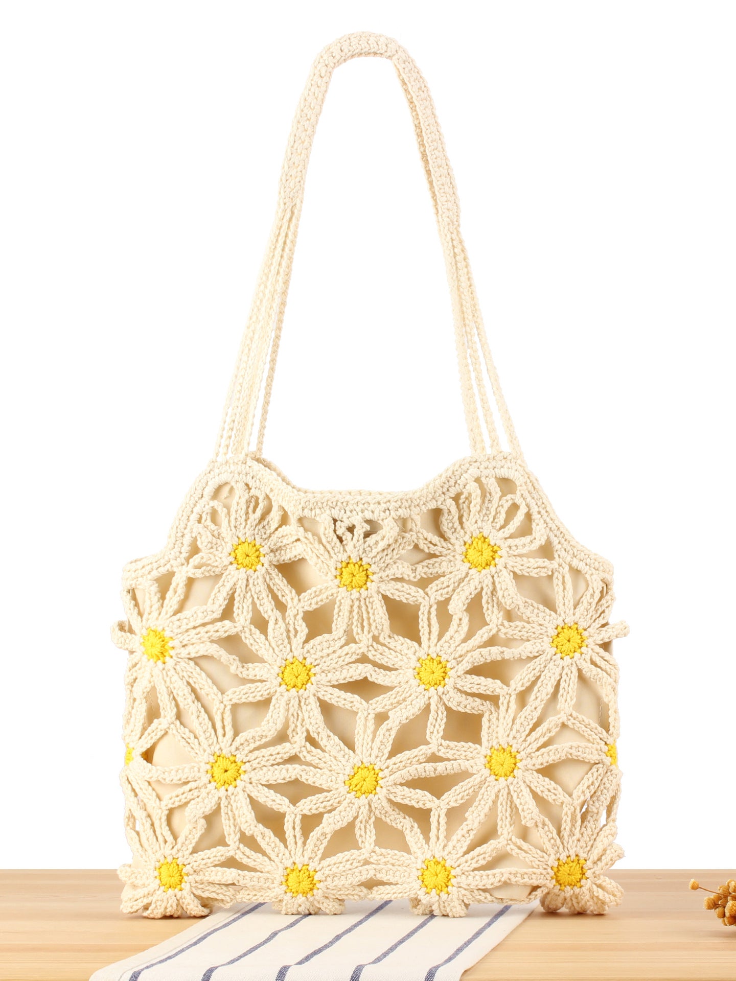 Women's Hand-woven Cotton String Hollow Flower Seaside Holiday Bags