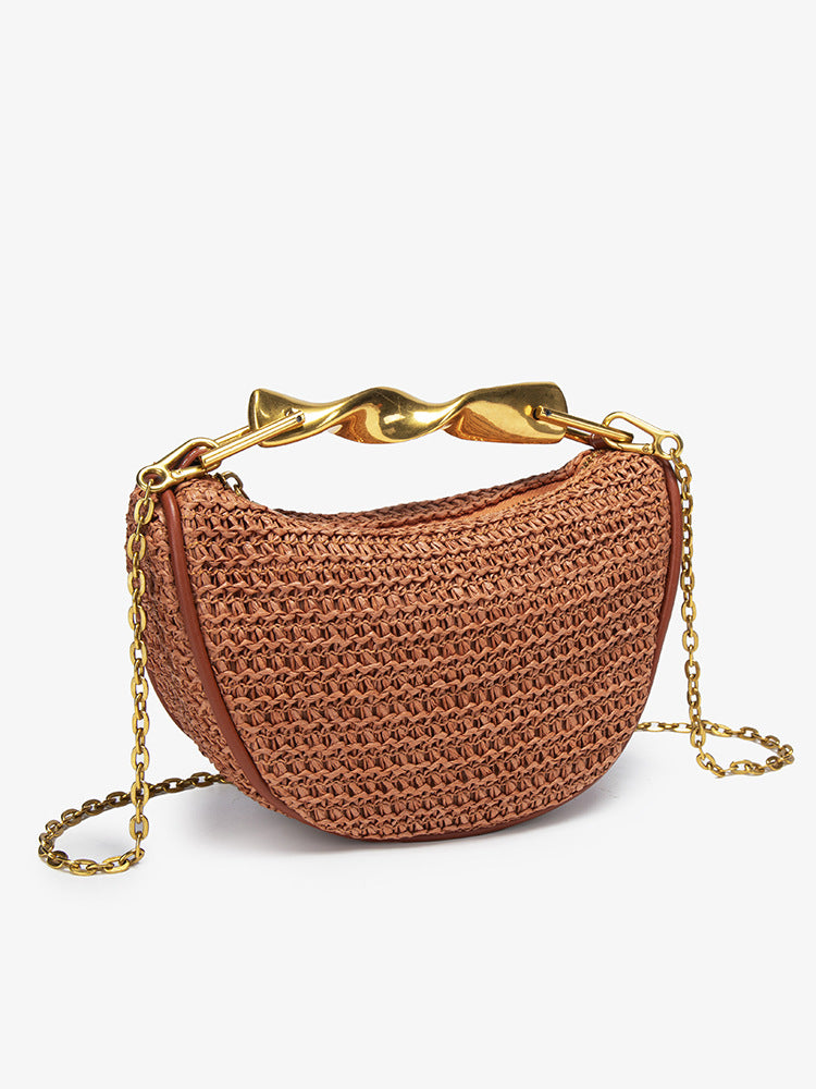 Z Home Straw Metal Portable Mini Zipper Fashion Women's Messenger Bag