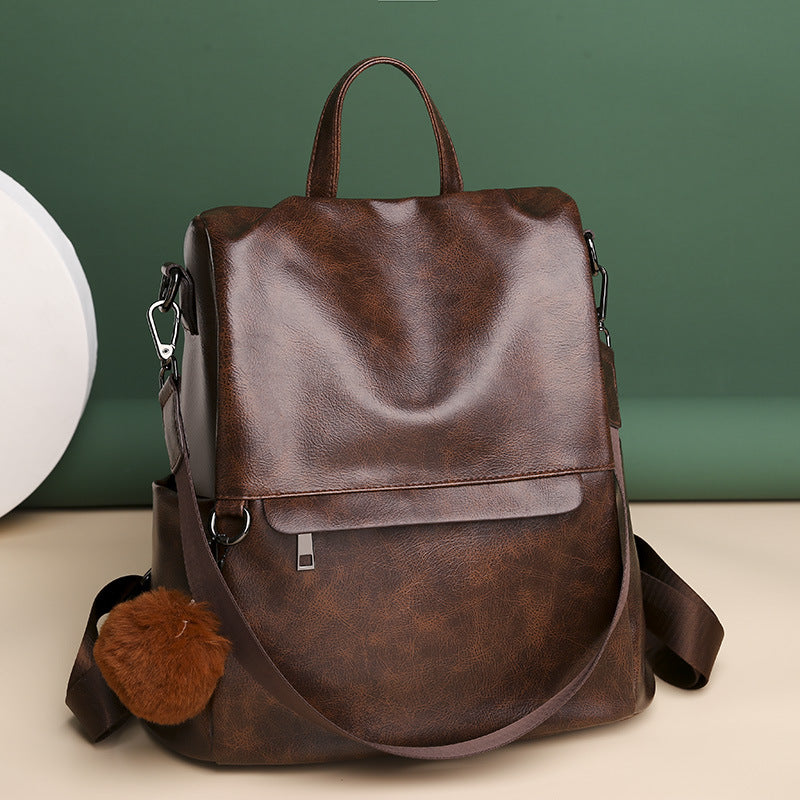 Women's Korean Street Fashion Individual Soft Leather Universal Backpack