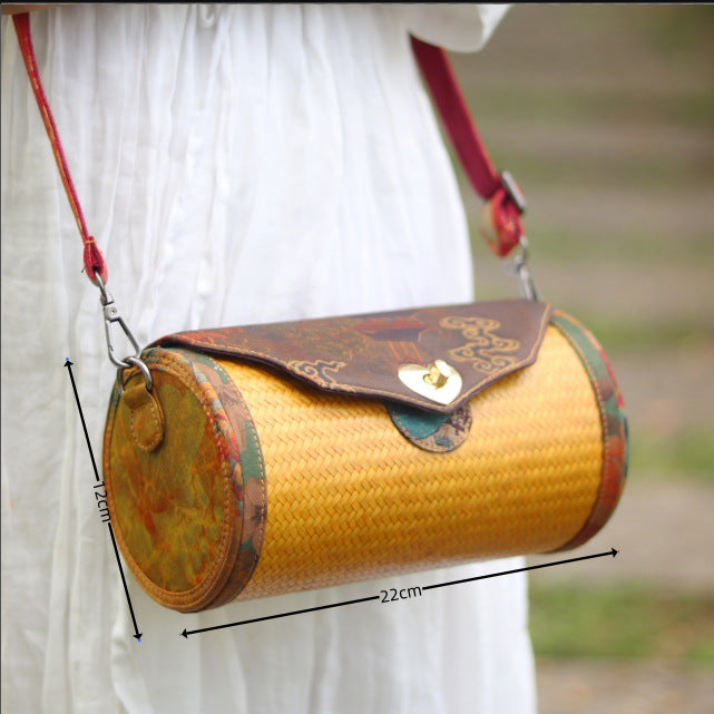 Chinese Style Yarn Fabric Bamboo Woven Cheongsam Match Ladies Bags
