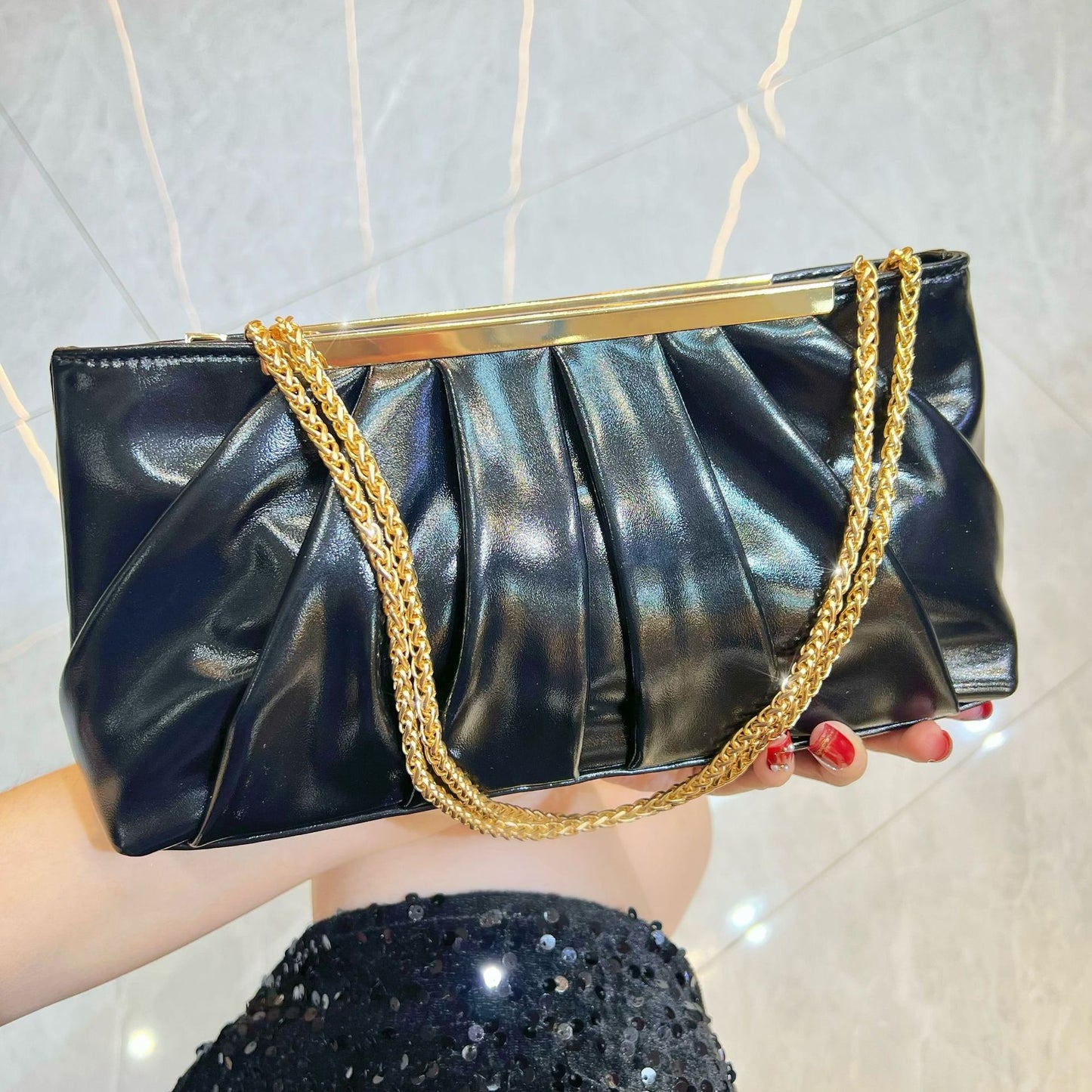 Dress Clutch Luxury Fashion Pleated Chain Handbags