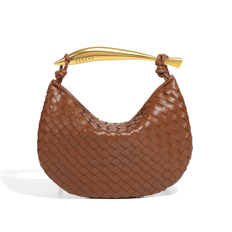 Women's Solid Color Dumpling Hand-woven Half Month Sardine Handbags