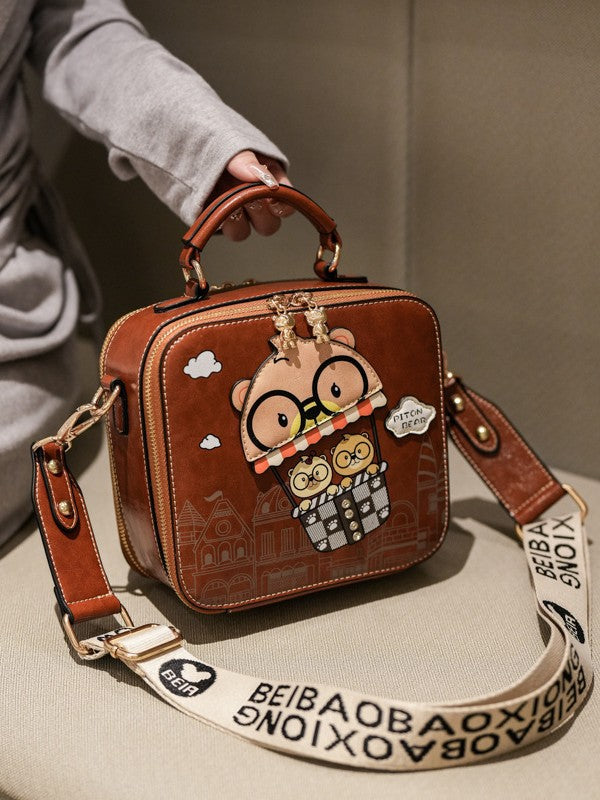 Women's Boston Pillow Cartoon Cute Bear Commute Small Square Bag