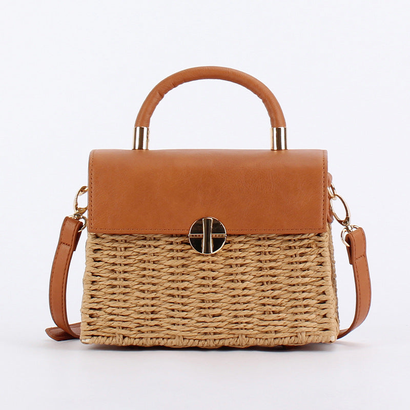 Minority Hand Carrying Straw Stitching Leather Flip Box Bags