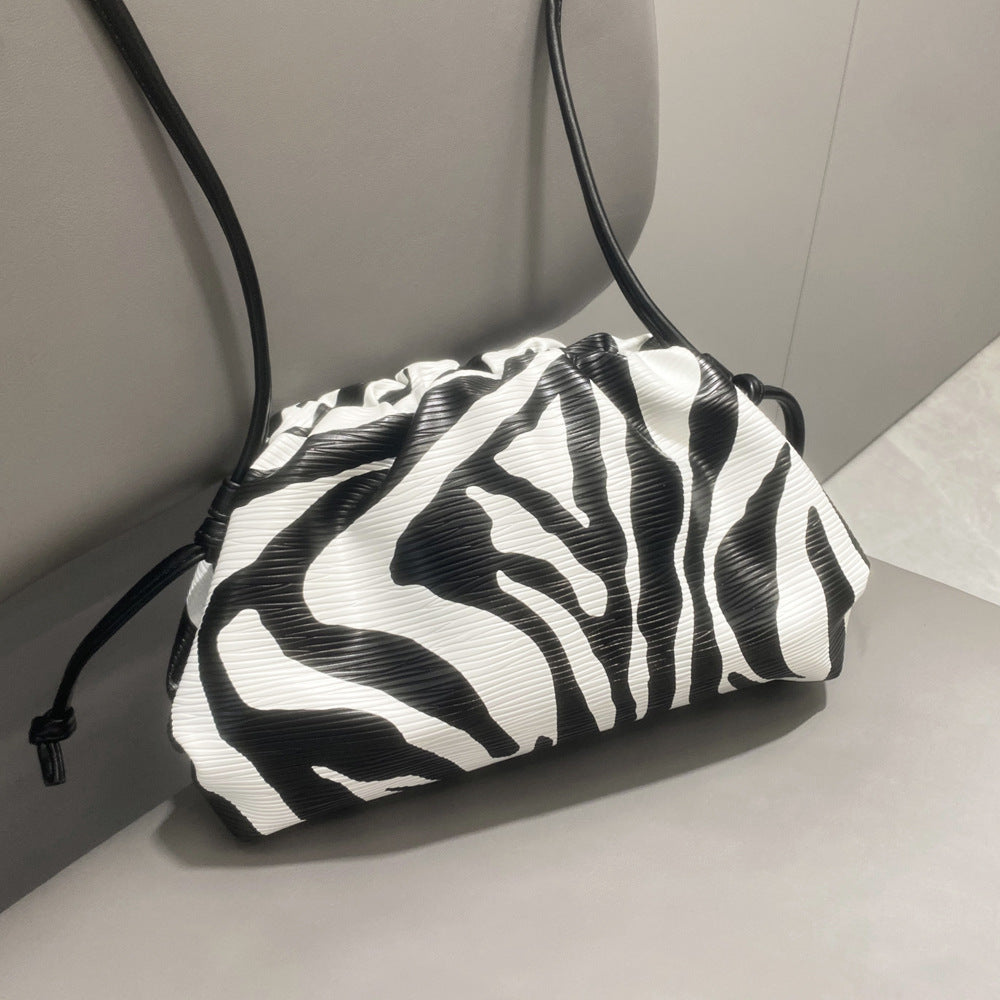 Women's Clutch Lady's Zebra Pattern Clip Cloud Shoulder Bags