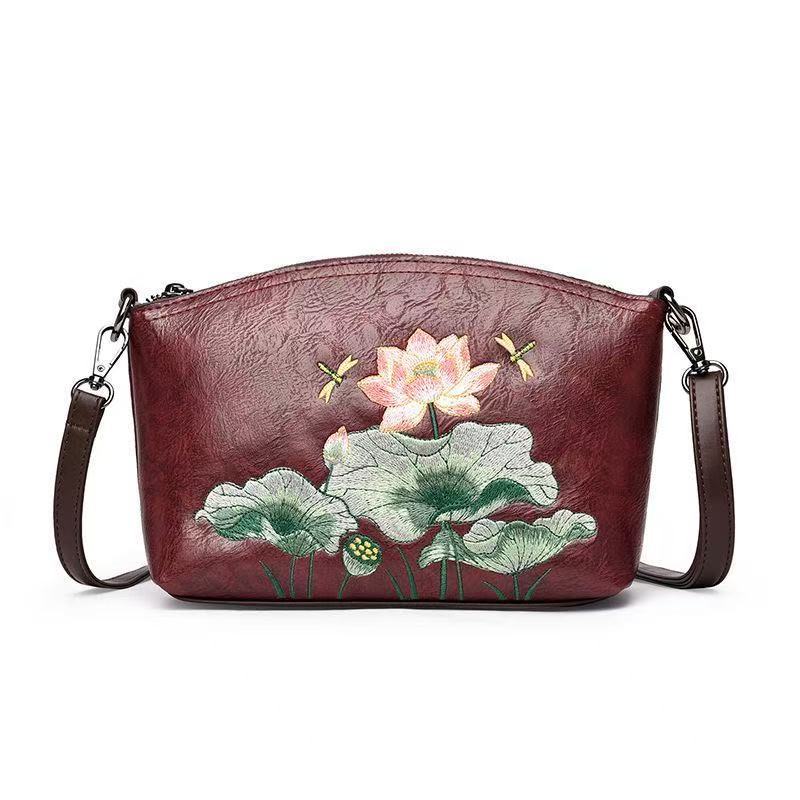Women's Retro National Style Lotus Embroidery Shell Chinese Bags