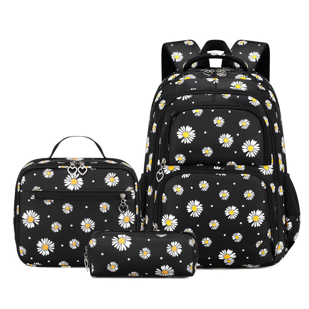 Little Daisy Three-piece Set Large Capacity Waterproof College Student Schoolbag