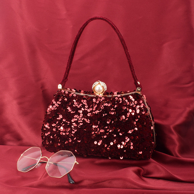 Women's Sequined Portable Diamond Dress Solid Color Dinner Bag