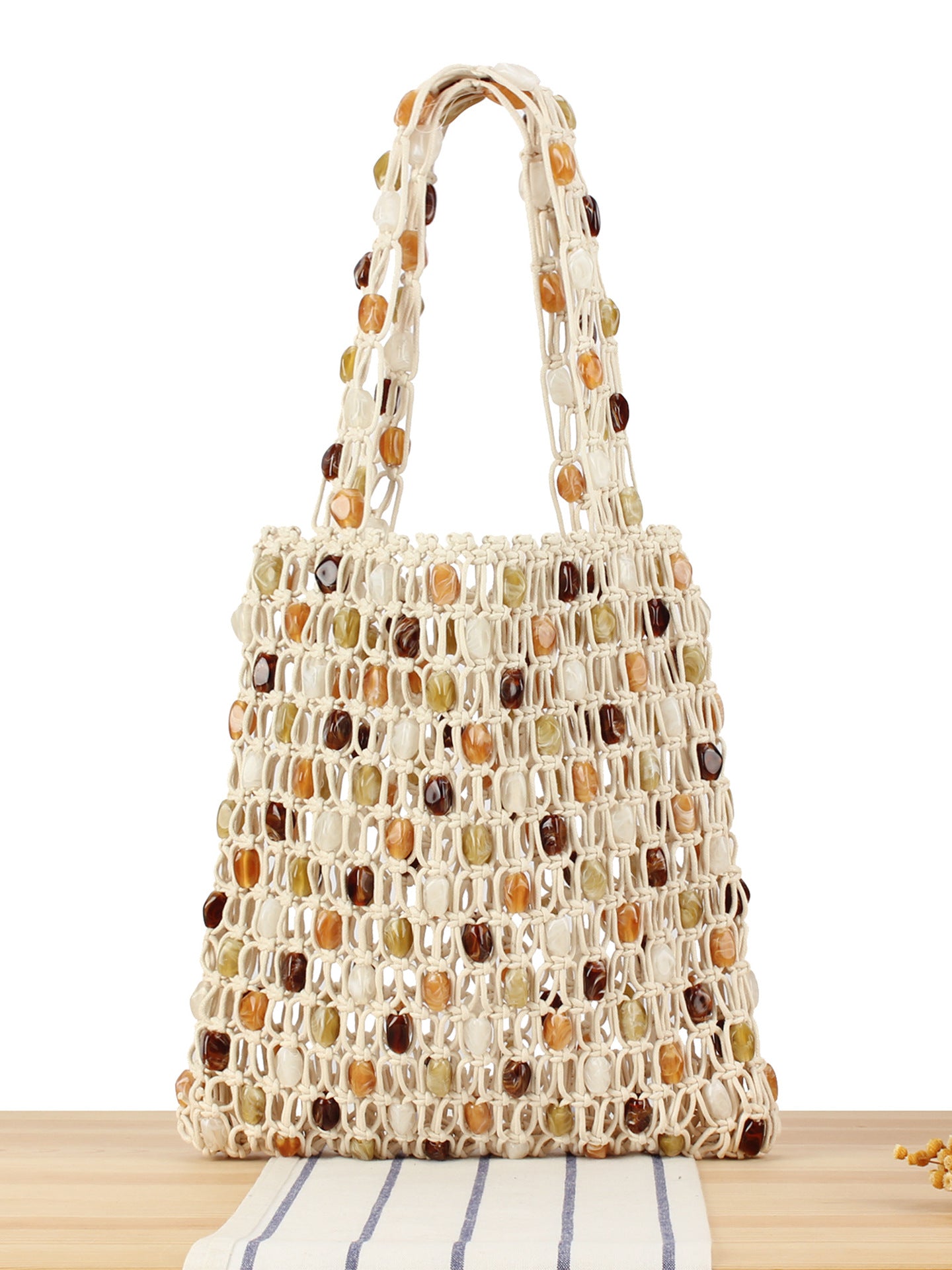 Women's Fashionable Hand-woven Design Beaded High-grade Retro Women's Handbag