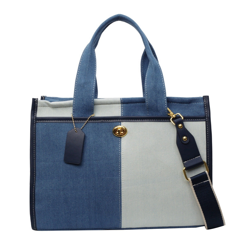 Women's Denim Fashion Color Contrast Stitching Large Women's Shoulder Bag
