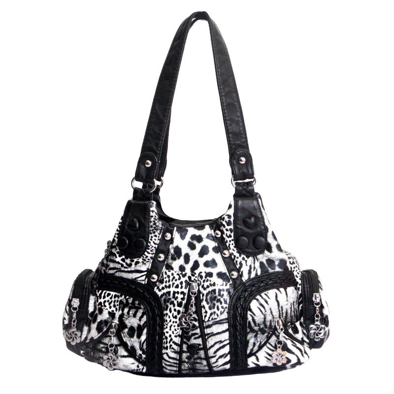 Fashion Western Style Washed Leather Leopard Print Women's Messenger Bag