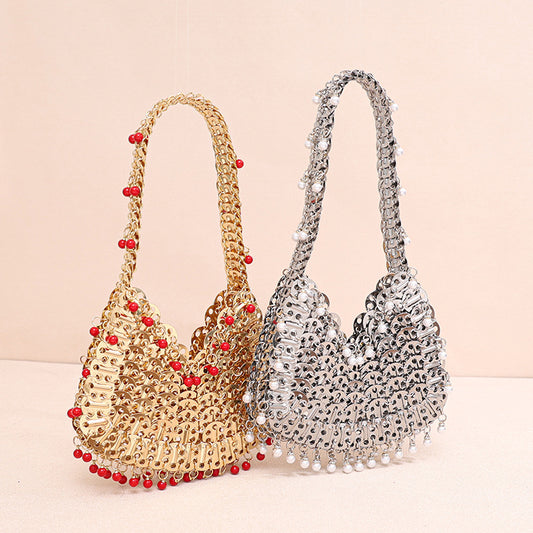 Women's Pearl Hand-woven Gold Sier Color Sequin Women's Handbag