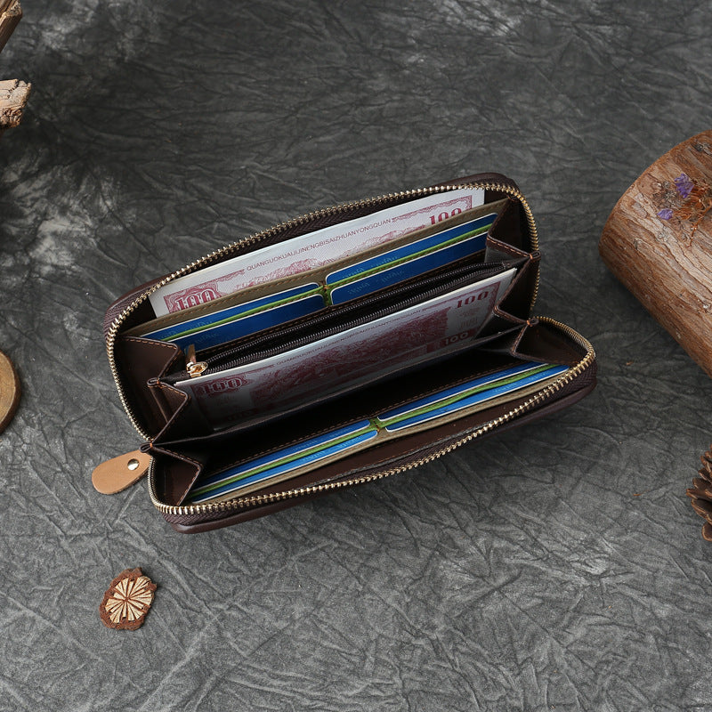 Authentic Leather Weave Color Matching Long Large Capacity Multiple Slots Ladies Wallet