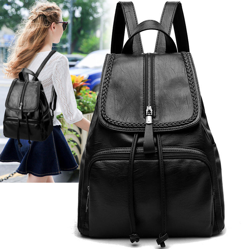 Women's Korean Fashion Trendy Soft Leather Preppy Style Backpacks