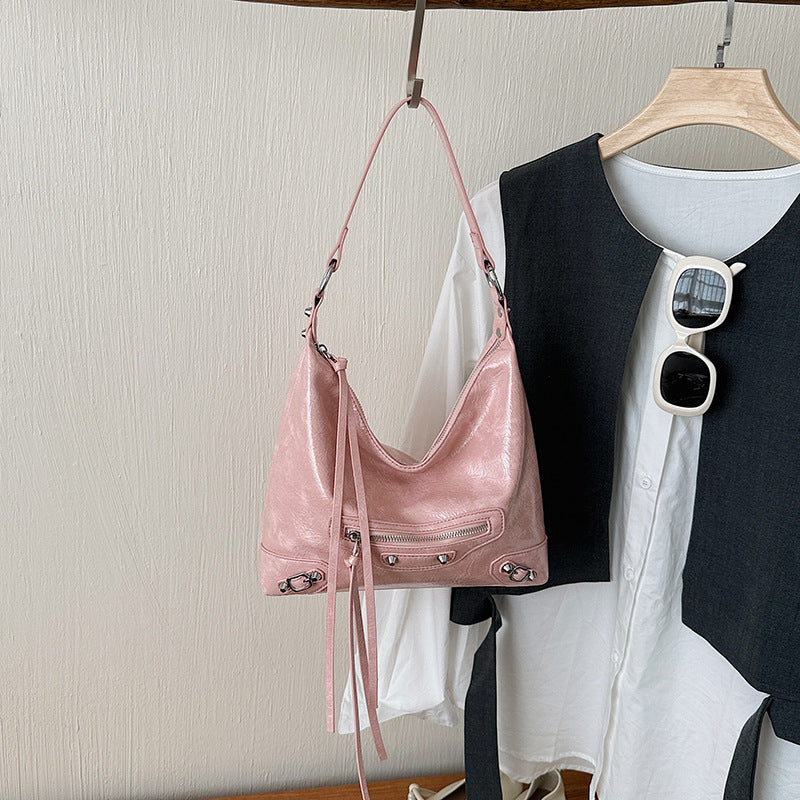 Women's Spring Retro Minority Underarm Fashion Soft Surface Simple Large Bucket Bags